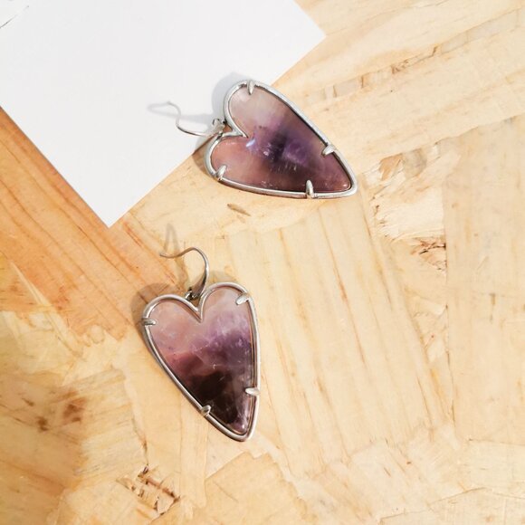 NEW Kendra Scott Ansley Heart Amethyst Earrings Silver - Picture 4 of 4